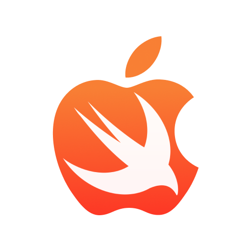 Logo da Apple em tom laranja sobreposta com a logo de Swift, em tom de branco